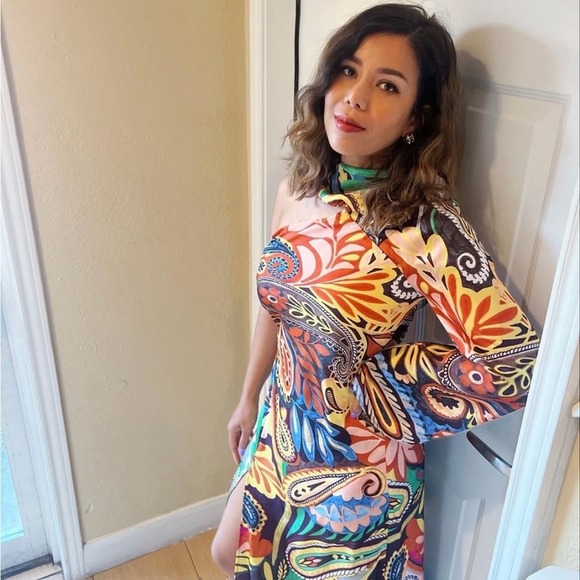 ZARA ONE SHOULDER PRINTED ASYMMETRIC DRESS MULTICOLORED - Picture 7 of 13